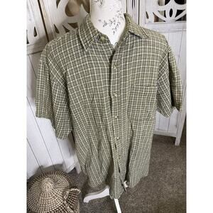Pure Stuff Plaid Button Short Sleeve Cotton Western Green Shirt Top Sz Large